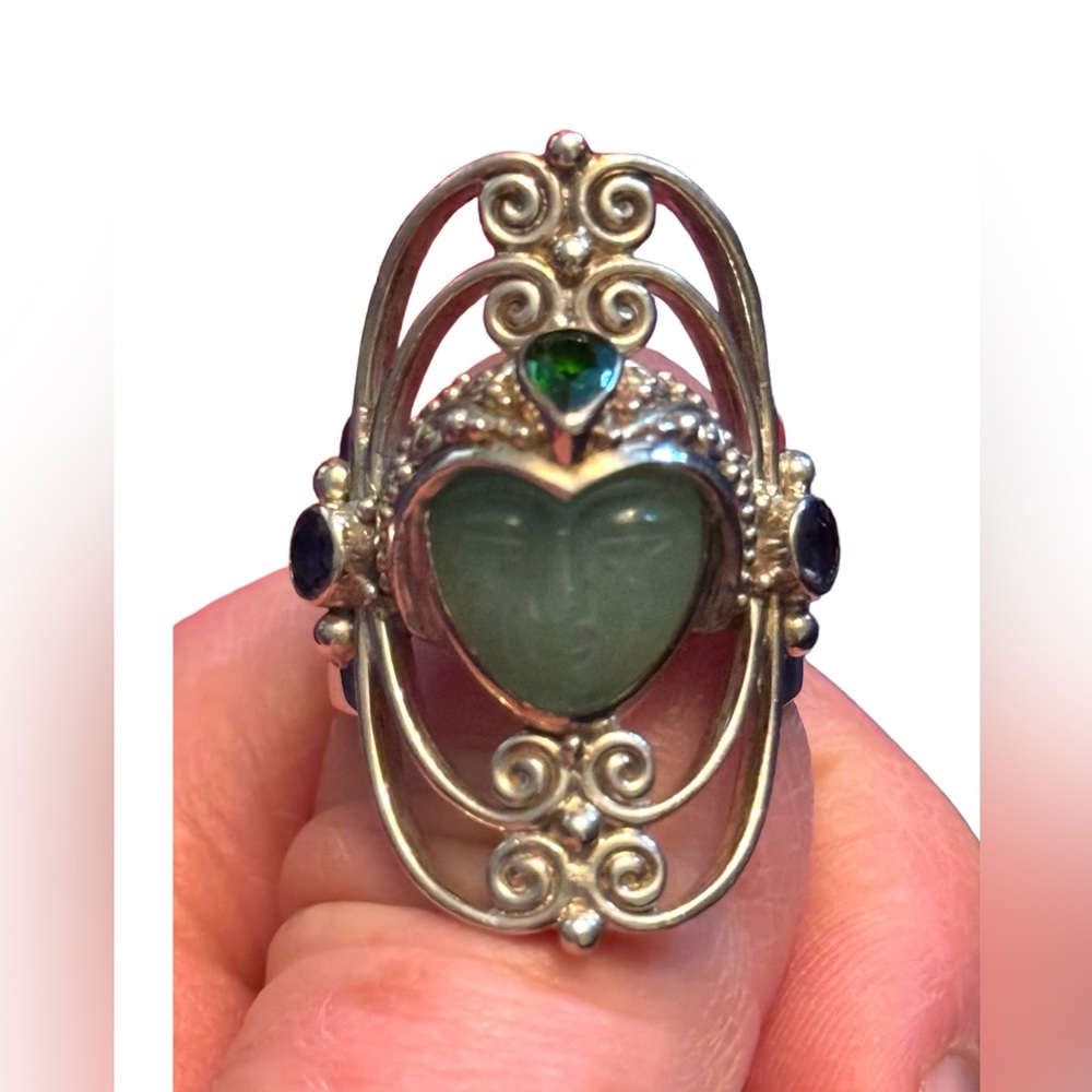 RARE Sajen Sterling silver ring goddess GREEN QUARTZITE RAINBOW Teal QUA…